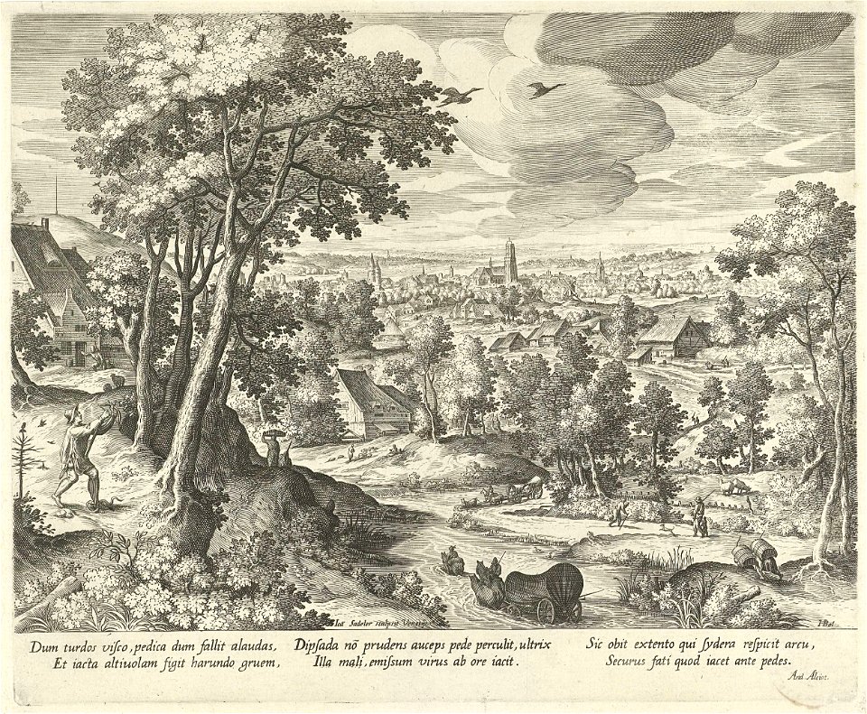 Landschap met de fabel van de vogelvanger en de slang
