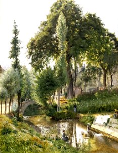 Landskab fra Savoyen med kvinder, som vasker i floden