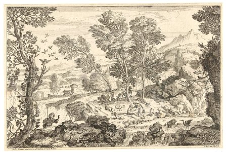 Landschap met waterval en diverse dieren