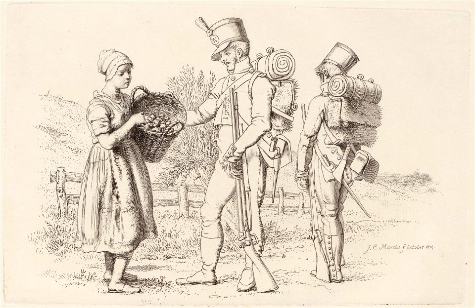 Landschap met meisje en twee soldaten, objectnr A 12605