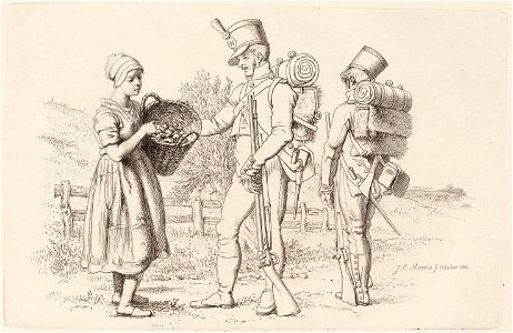 Landschap met meisje en twee soldaten, objectnr A 12605