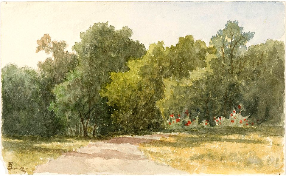 Lars Theodor Billing - Parklandskap med lövträd samt sandgång i figur - A II 1254-2 - Finnish National Gallery