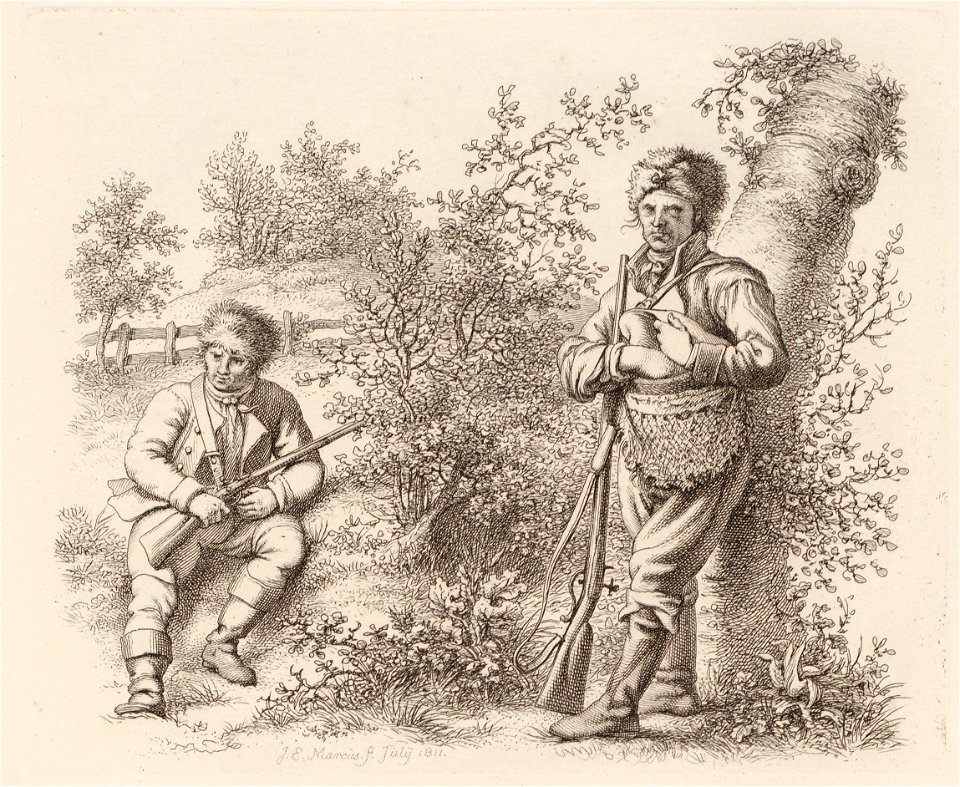 Landschap met twee jagers, objectnr A 12566