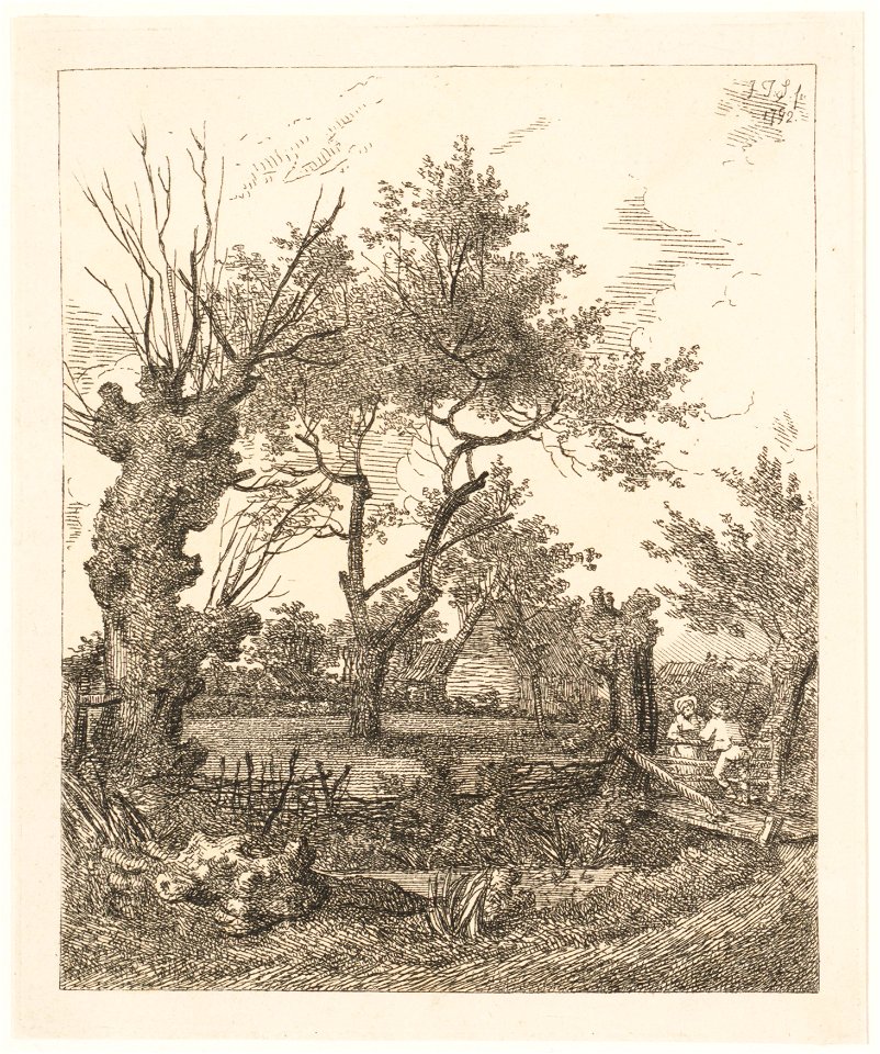 Landschap met knotwilgen en een huis, objectnr A 16566