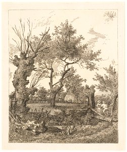 Landschap met knotwilgen en een huis, objectnr A 16566
