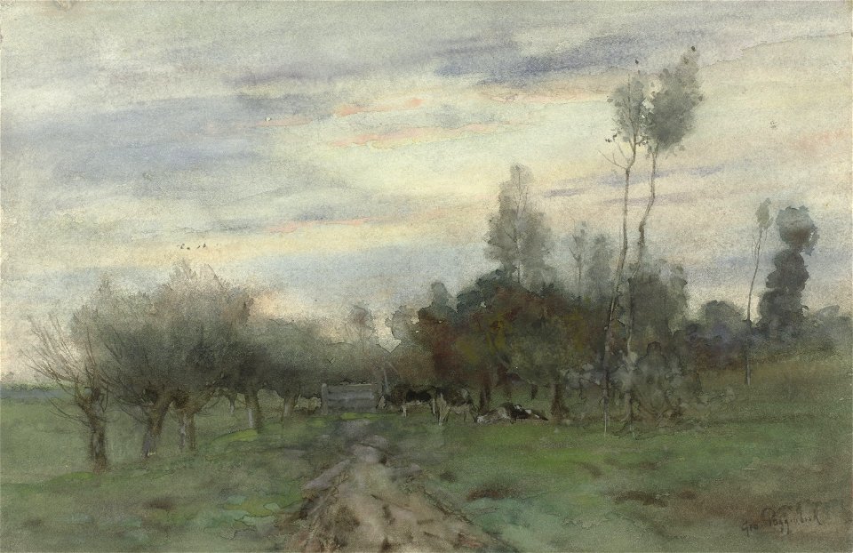 Landweg met koeien in de schemering Rijksmuseum SK-A-2484