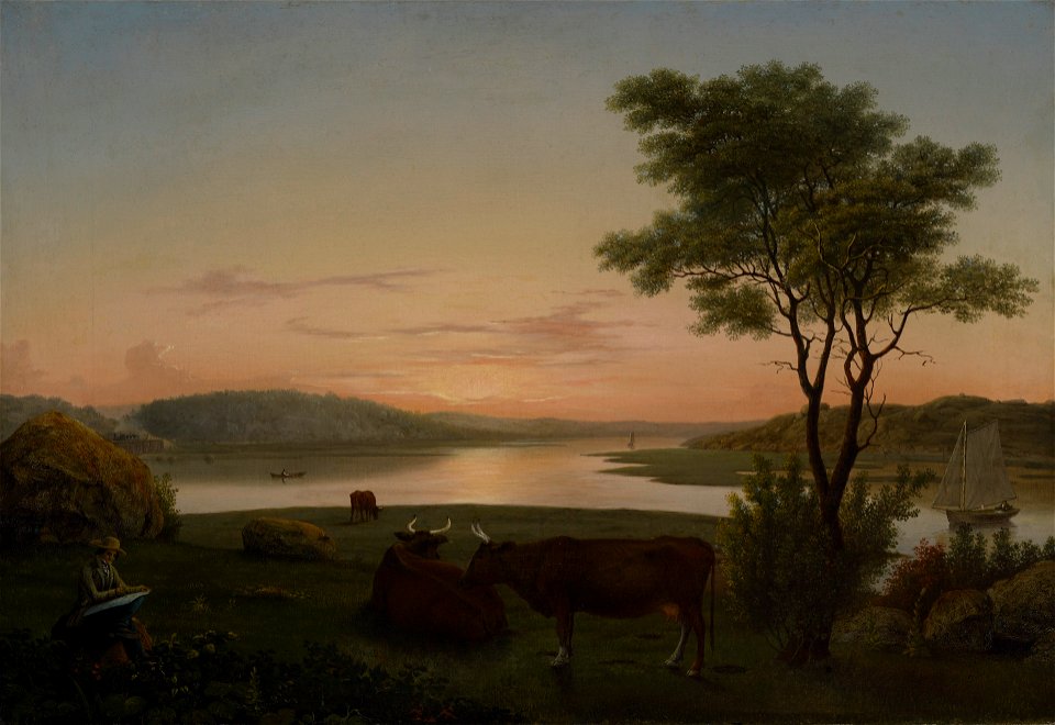 Fitz Henry Lane - New England Inlet with Self-Portrait - 1992.107.1 - Yale University Art Gallery