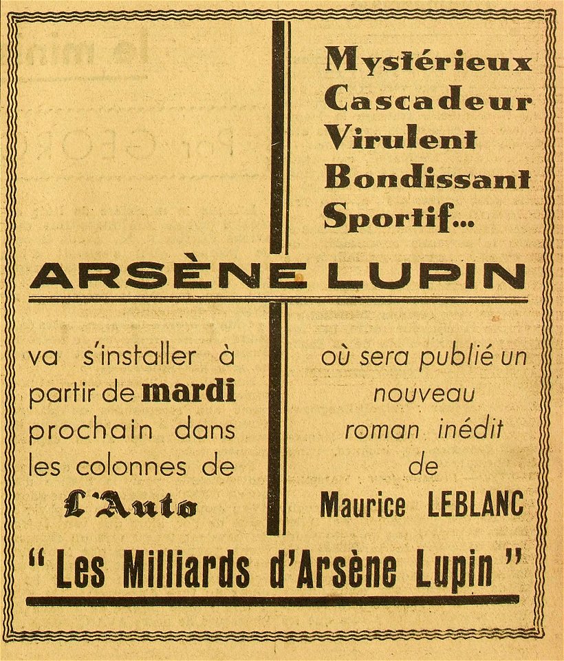 Les Milliards d’Arsène Lupin (Annonce19390106)