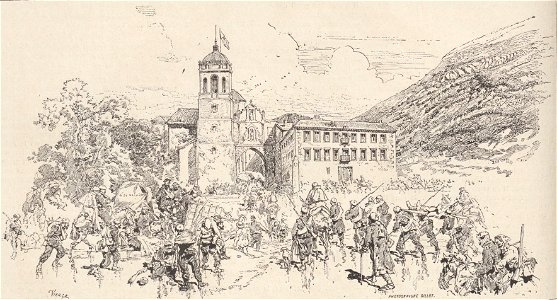 Les carlistes, battus à Montejurra, transportent leurs blessés à l'hôpital d'Irache, de Vierge (cropped)