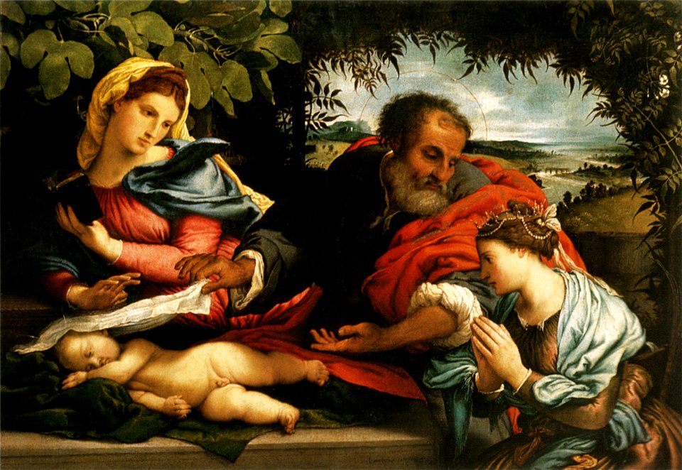 Lotto, sacra famiglia con santa caterina d'alessandria