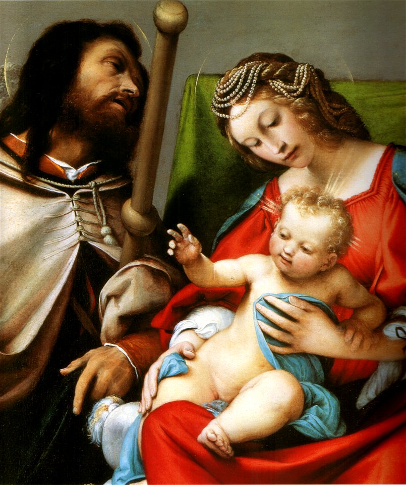 Lotto, madonna tra i santi rocco e sebastiano