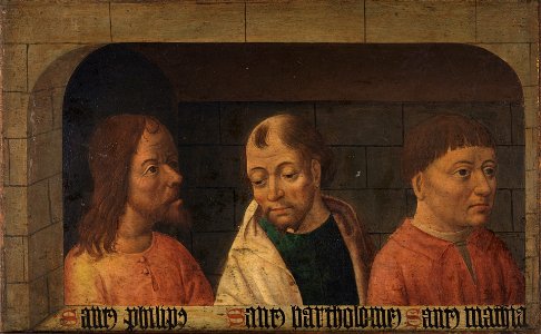 Los Apóstoles Felipe, Bartolomé, y Matías, del Maestro de la Colección Pacully (Museo del Prado). Free illustration for personal and commercial use.