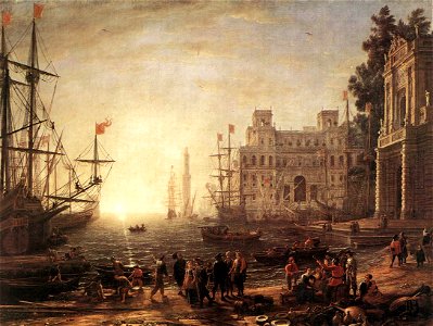 Claude Lorrain - Port Scene with the Villa Medici - WGA04978. Free illustration for personal and commercial use.