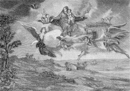 Loreto – Traslazione della Santa Casa, quadro del palazzo Regio (xilografia)