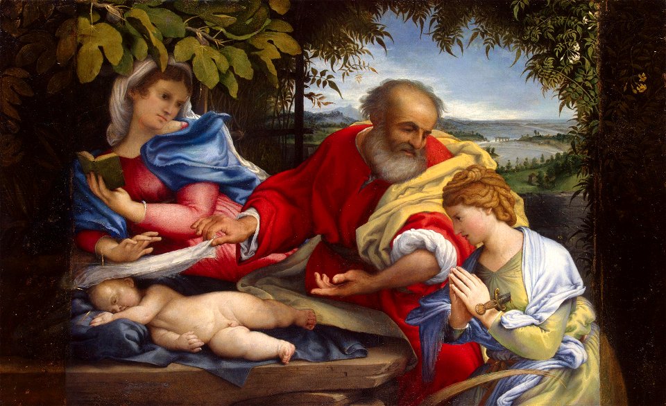 Lotto - Rest on the Flight into Egypt with St Justine, 1529-1530, ГЭ-2204