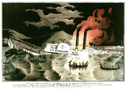 Loss of the Steamboat Swallow while on her trip from Albany to New-York, on Monday Evening April 7th 1845. When opposite Athens she struck a large rock, took fire broke in two and sunk-By which melancholy occurrance, it RMG PU6691