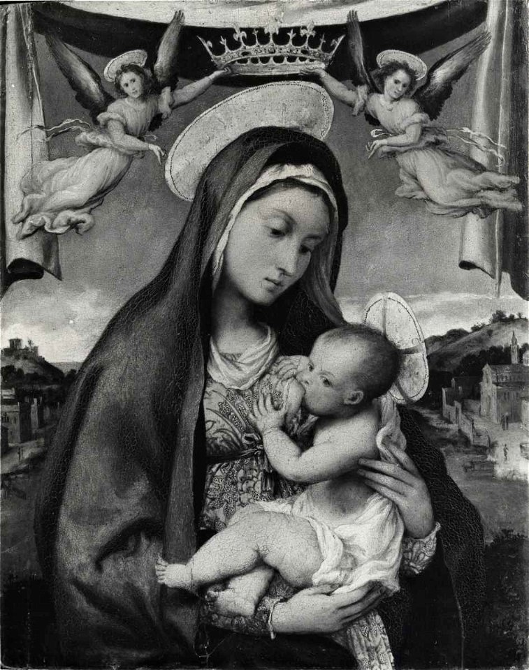 Lotto - Madonna con Bambino incoronata da angeli, inv. Cl. I n. 0513