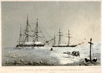 Lossy-page1-4800px-H.M.S Resolute and Intrepid winter Quarters, Melville Island, 1852-53 RMG PU6194