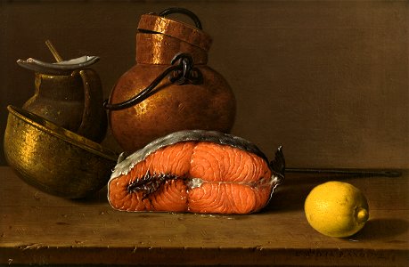 Luis Melendez, Still Life with Salmon,Lemon and three Vessels,1772 Museo del Prado Madrid. Free illustration for personal and commercial use.