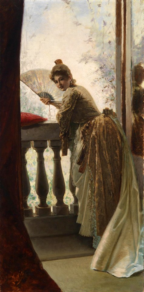 Luigi Sorio Dame mit Fächer am Balkon