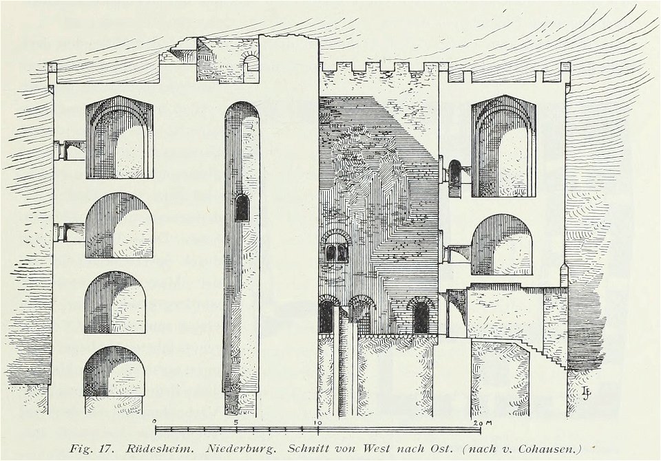 Luthmer I-017-Rüdesheim Niederburg Schnitt von West von Ost (nach v. Cohausen)
