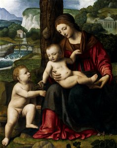 Madonna with Child and Young St John. Free illustration for personal and commercial use.