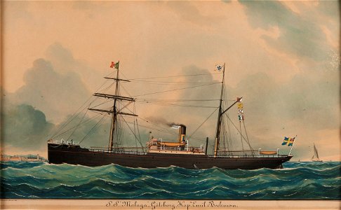 Luigi Renault, lastångfartyget MALAGA sent 1800-tal, Sjöhistoriska museet S 4994-01-160421. Free illustration for personal and commercial use.
