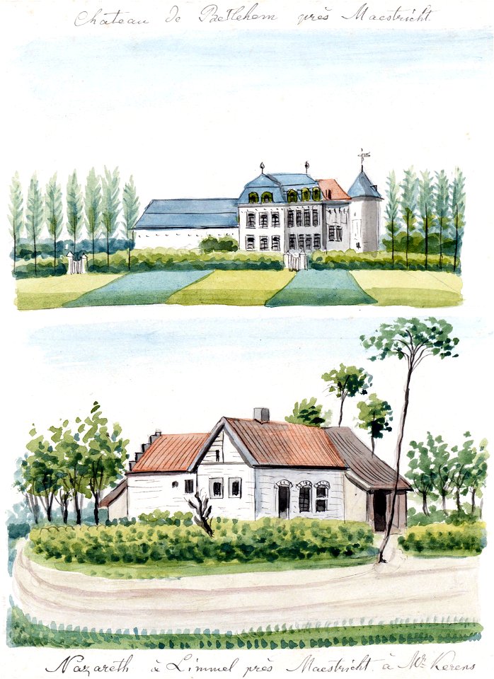 Maastricht-Limmel, kasteel Bethlehem en hoeve Nazareth (Ph v Gulpen, ca 1840-50)