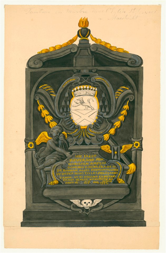 Maastricht, St-Servaaskerk, epitaaf De Bounam (Ph v Gulpen, ca 1840)