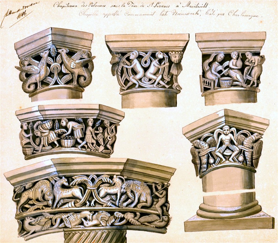 Maastricht, St-Servaaskerk, westwerkkapitelen 1 (Ph v Gulpen, 1846)