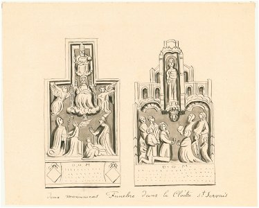 Maastricht, St-Servaaskerk, epitaven kruisgang (Ph v Gulpen, ca 1840). Free illustration for personal and commercial use.