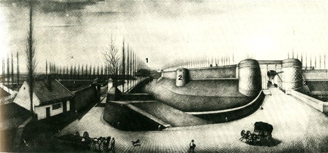 Maastricht, Tongersepoort, Merkat en Kat Brandenburg (J Brabant, ca 1865)