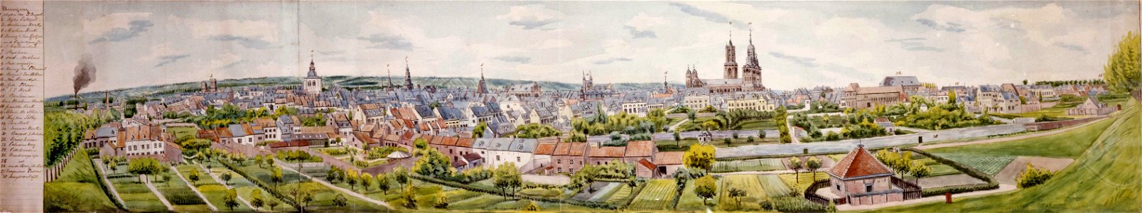 Maastricht, panorama vanuit het westen (Ph v Gulpen, ca 1845). Free illustration for personal and commercial use.