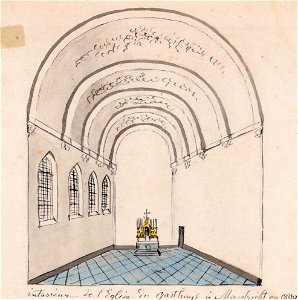 Maastricht, reconstructie kapelinterieur Sint-Servaasgasthuis (Ph v Gulpen, ca 1840)