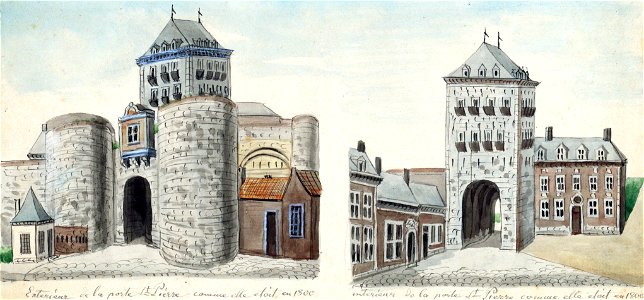 Maastricht, reconstructie Sint-Pieterspoort, ca 1800 (Ph v Gulpen). Free illustration for personal and commercial use.