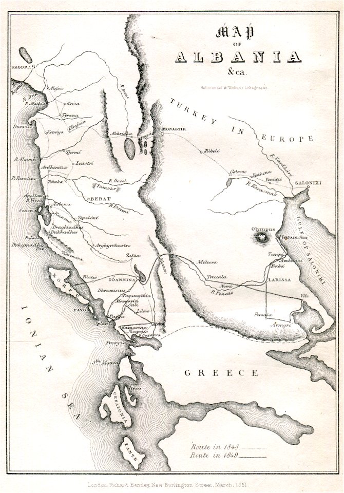 Map of Albania &ca - Lear Edward - 1851