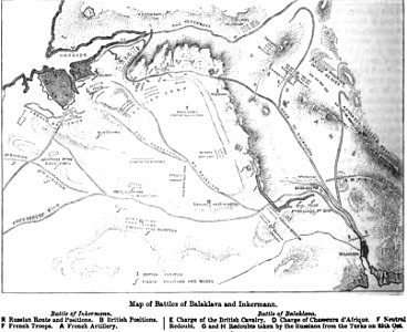 Map of Battles of Balaklava and Inkermann. George Dodd. Pictorial history of the Russian war 1854-5-6. Free illustration for personal and commercial use.