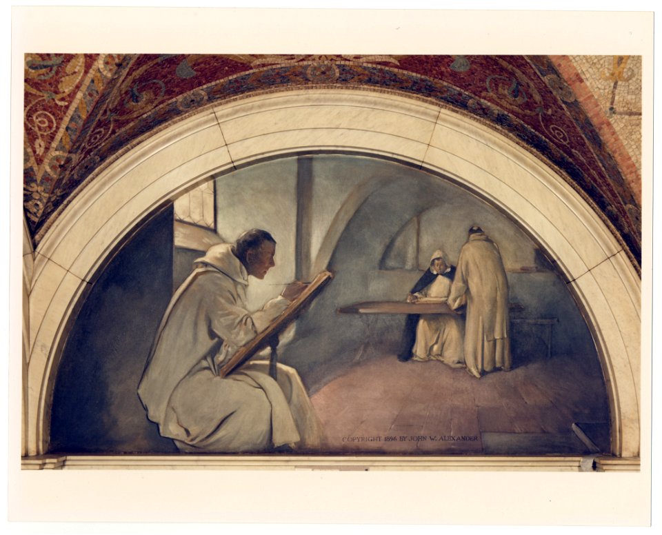 Manuscript Book mural in Evolution of the Book series, John W. Alexander. Library of Congress Thomas Jefferson Building, Washington, D.C. LCCN2005675759