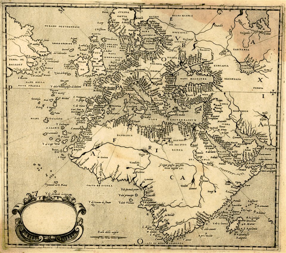 Map of Europe and Africa - Camocio Giovanni Francesco - 1574