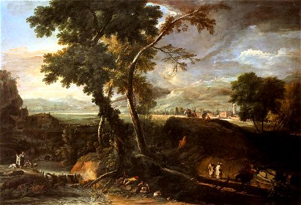 Marco Ricci - Landscape with River and Figures - WGA19400