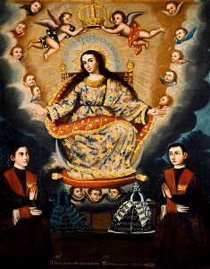 Marcos Zapata y taller - Seated Madonna with Graduation of the García Brothers - Google Art Project. Free illustration for personal and commercial use.