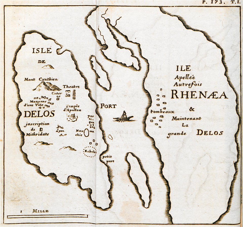 Map of Delos and Rineia islands - Spon Jacob - 1678