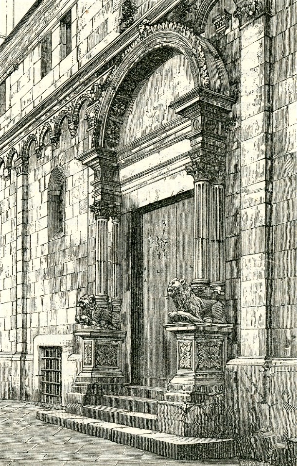 Mola di Bari porta della cattedrale xilografia di Barberis 1898