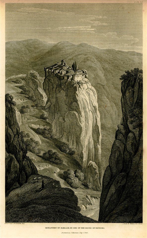 Monastery of Barlaam, on one of the rocks of Meteora - Hughes Thomas Smart - 1820