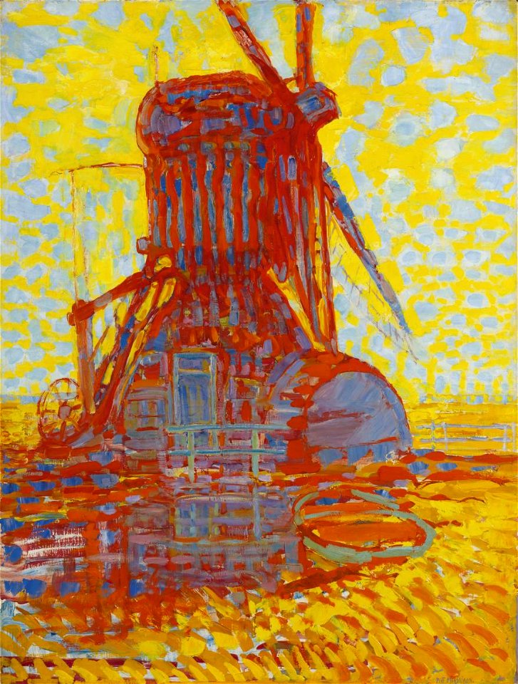 Mondriaan Molen bij zonlicht