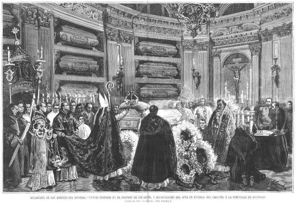 Monasterio de San Lorenzo del Escorial, último responso en el Panteón de los Reyes, y refrendación del acta de entrega del cadáver, a la comunidad de agustinos
