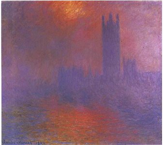 Monet - Parlament in London Wolken verhangene Sonne. Free illustration for personal and commercial use.