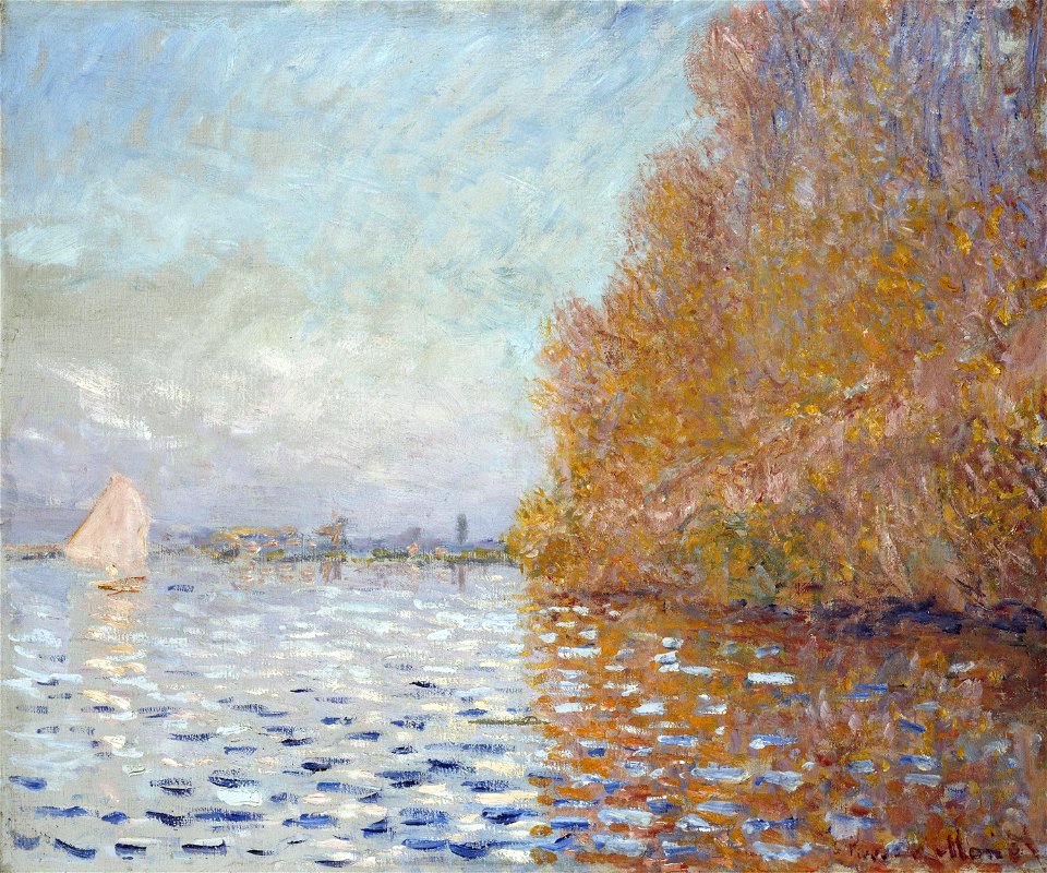 Monet-ArgenteuilBasinWithASingleSailboat. Free illustration for personal and commercial use.