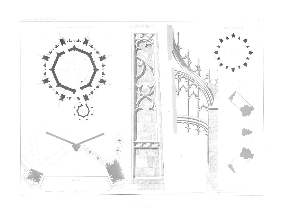 Monografie de la Cathedrale de Chartres - 31 Cloche neuf - details - Gravure