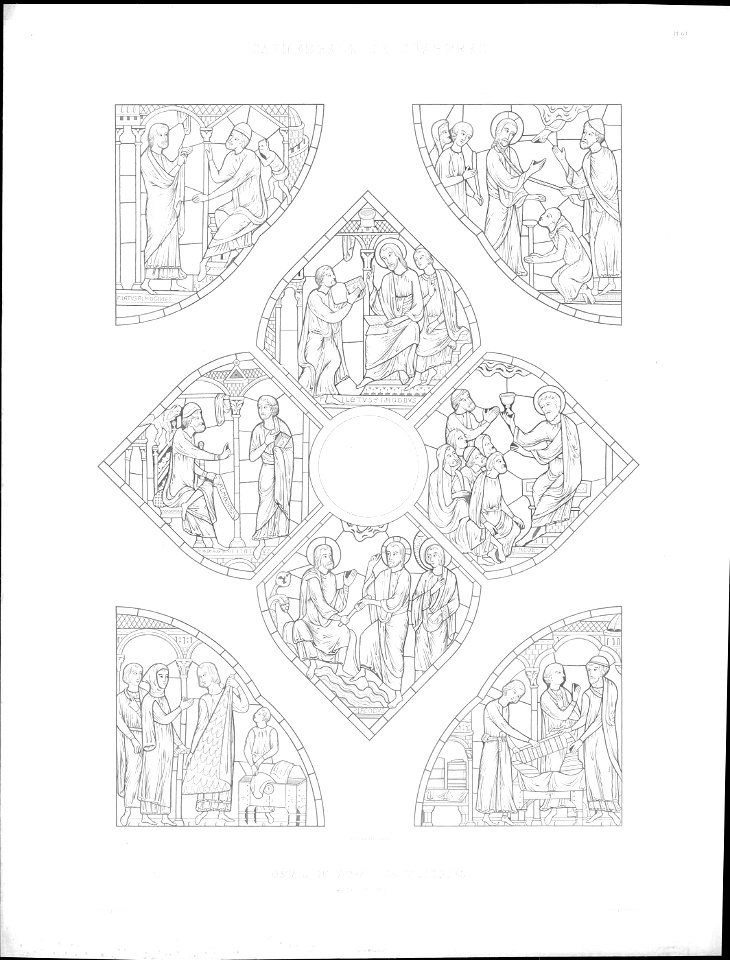 Monografie de la Cathedrale de Chartres - Atlas - Vitrail de St. Jaques Details - Gravure en traites